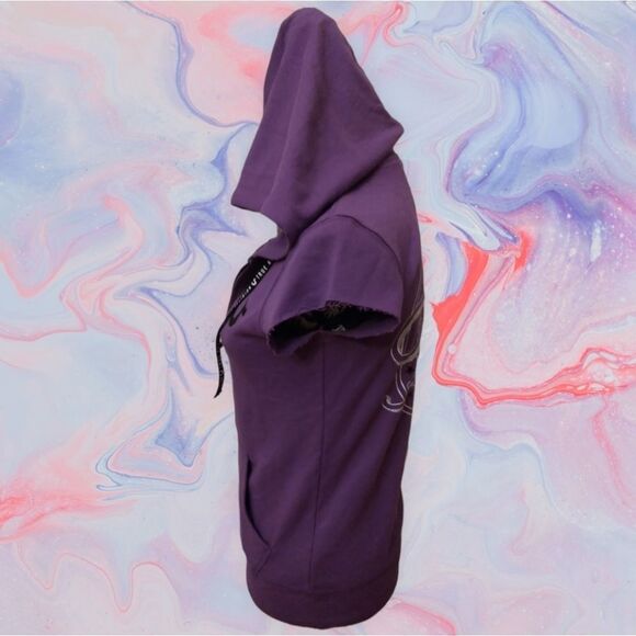 True Religion Women's Zip-Up Hoodie Sweatshirt XS NWT Short Sleeves  Purple - Picture 6 of 15